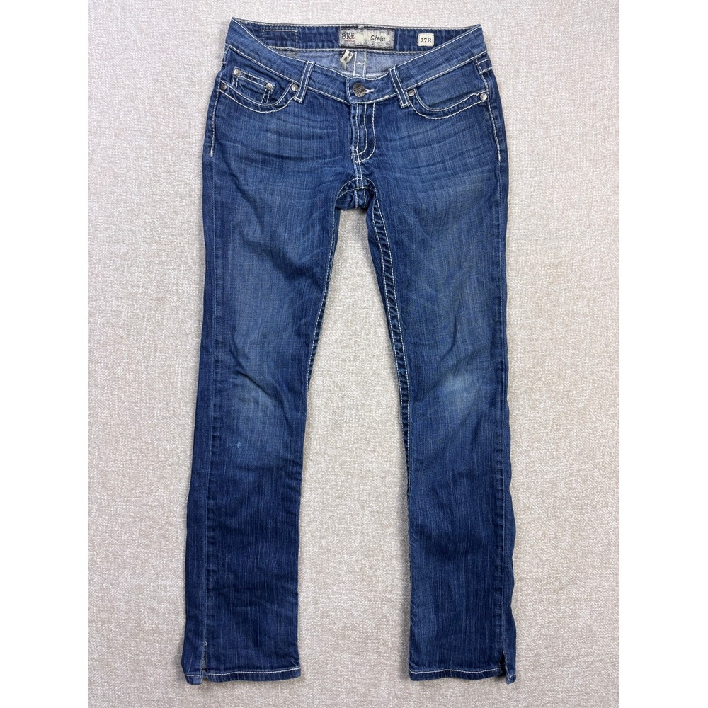 BKE Stella Straight Leg Jeans Medium Wash Contrast Stitch Denim 27R